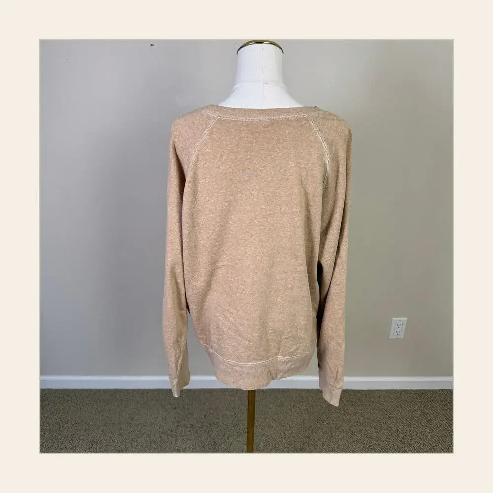 J.Crew Sweatshirt MENS L Tan Crewneck Fleece Raglan Cotton Blend Heritage Sport